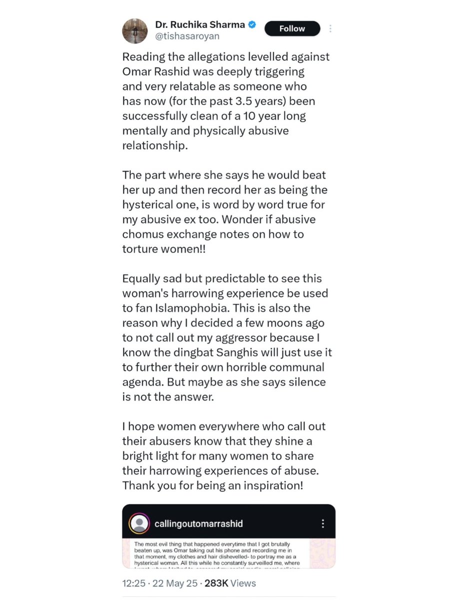 SynapseDot's tweet image. This is what feminism from @tishasaroyan’s pov looks like. She claims to have been tortured & abused but kept quite to maintain image of her Abdul & his community, to save them from Sanghis?
So she directs all her venom to Sanghis, for no reason. This is misplaced anger & hate.