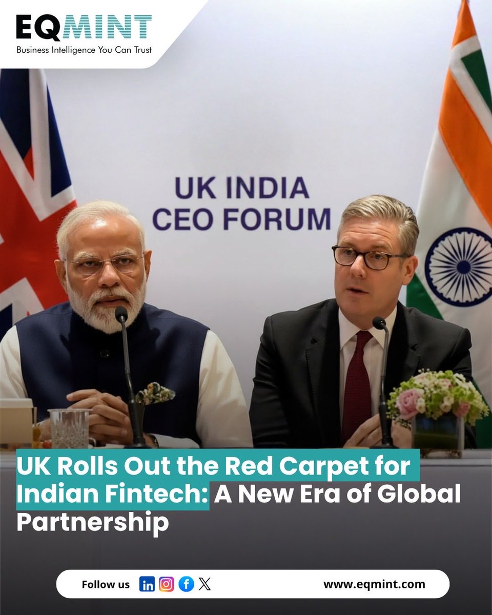 Eqmint's tweet image. 🐦 X (Twitter)

Caption:
🇮🇳🤝🇬🇧 The UK rolls out the red carpet for Indian fintechs!
A new era of collaboration aims to boost digital innovation, cross-border trade &amp;amp; financial inclusion.
Read more 👉 eqmint.com/uk-pm-rolls-ou…

#IndianFintech #UKIndiaRelations #EQMINT #FinanceNews