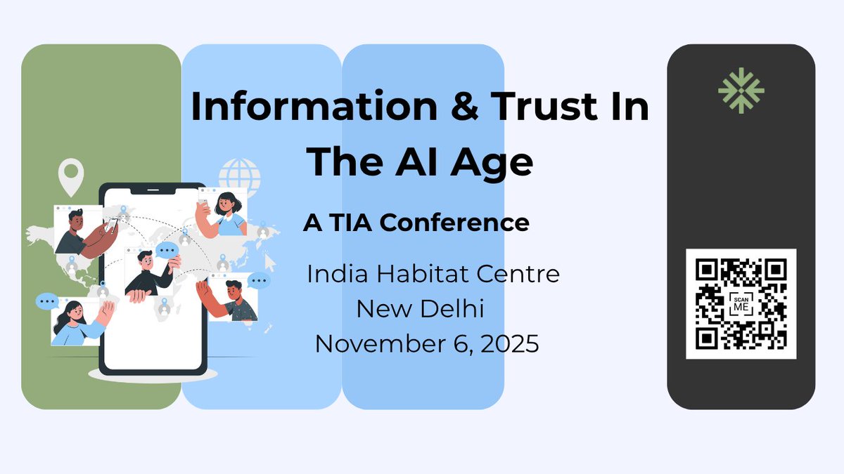 trustedinfo_in's tweet image. 💡 How do we rebuild trust in the AI age?

At #TIACoN2025, 150+ technologists, creators, researchers &amp;amp; policy leaders will come together to  discuss &apos;Information &amp;amp; Trust in the AI Age&apos;.

🗓️ Nov 6, 2025 | Delhi 
🔗 Apply Today: trustedinfoalliance.in/tiacon-2025
#safeai #scams #healthmisinfo