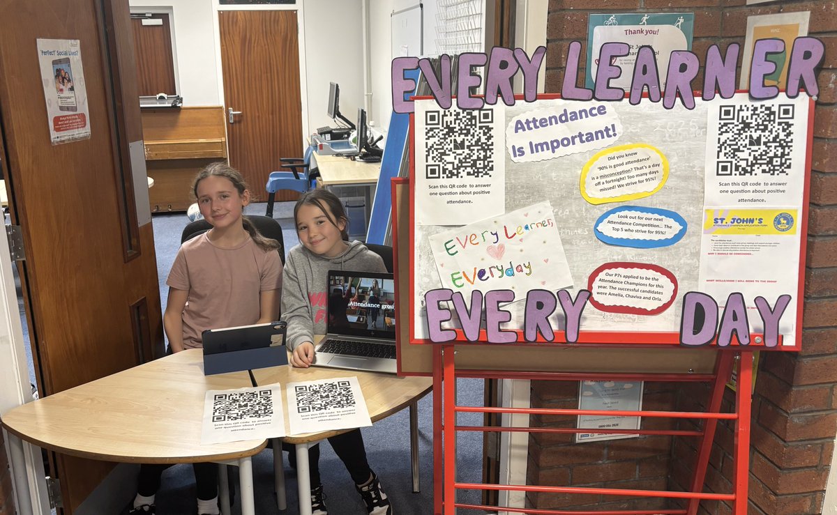 Our attendance champions at parents’ night last night. Speaking to parents about the misconception that 90% is good attendance. 

‘Did you know that’s 1 day off every fortnight?’ 😮 

Well done girls!! 👏🏻