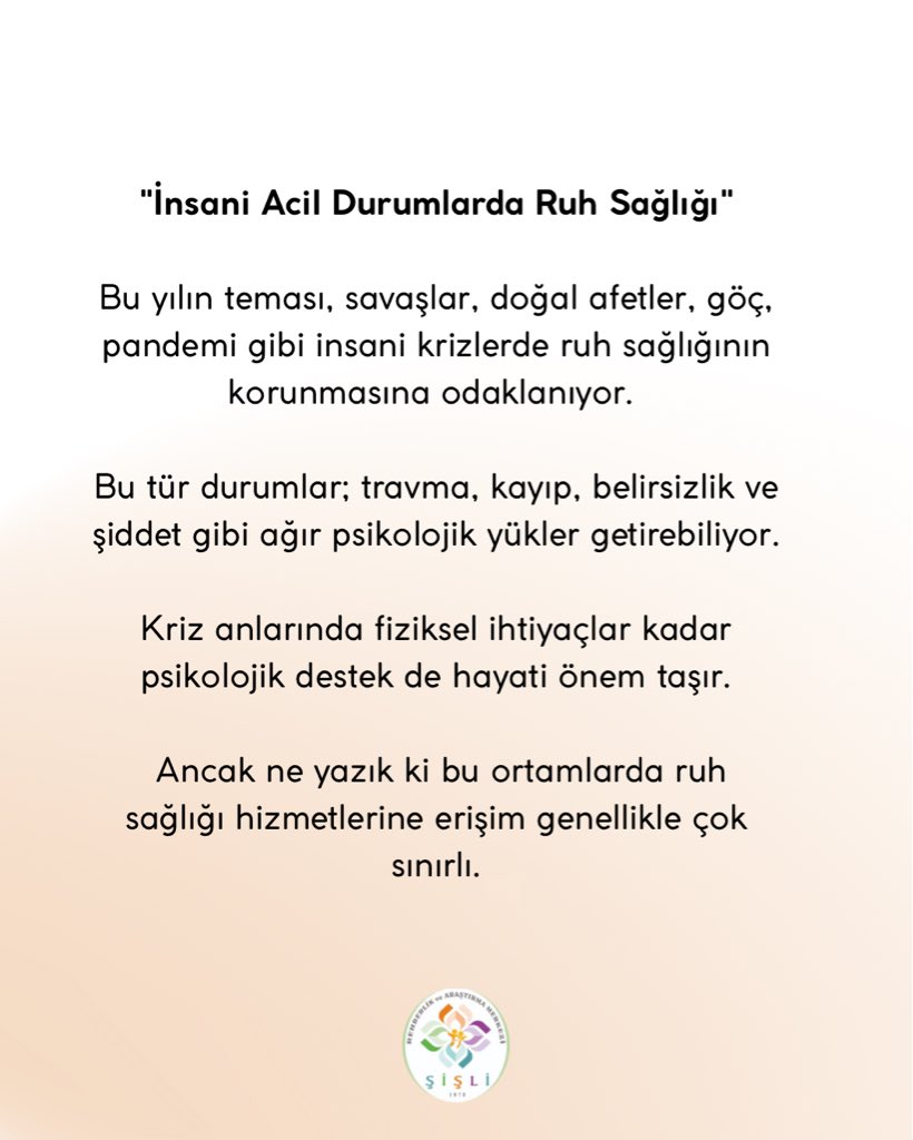 sisliram's tweet photo. 10 Ekim Dünya Ruh Sağlığı Günü

Her yıl 10 Ekim Dünya Ruh Sağlığı Günü olarak kutlanmakta olup; bireylerin ve toplumların ruhsal iyilik halini korumanın önemine dikkat çekmeyi amaçlamaktadır. https://t.co/xV8BEGS2fn