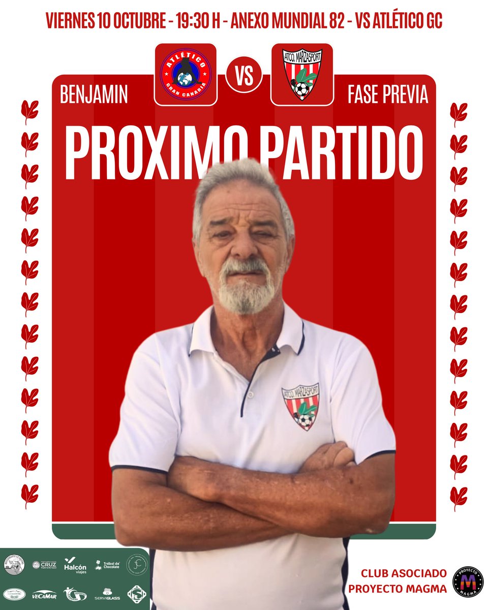 AtMarzasport's tweet photo. PRÓXIMO PARTIDO [BENJAMIN] FASE PREVIA JORNADA 1

🆚 @AtleticoGC

📍 Anexo Mundial 82

📅 Viernes 10 de Octubre

🕥 19:30 h https://t.co/bKuj7p7w5f
