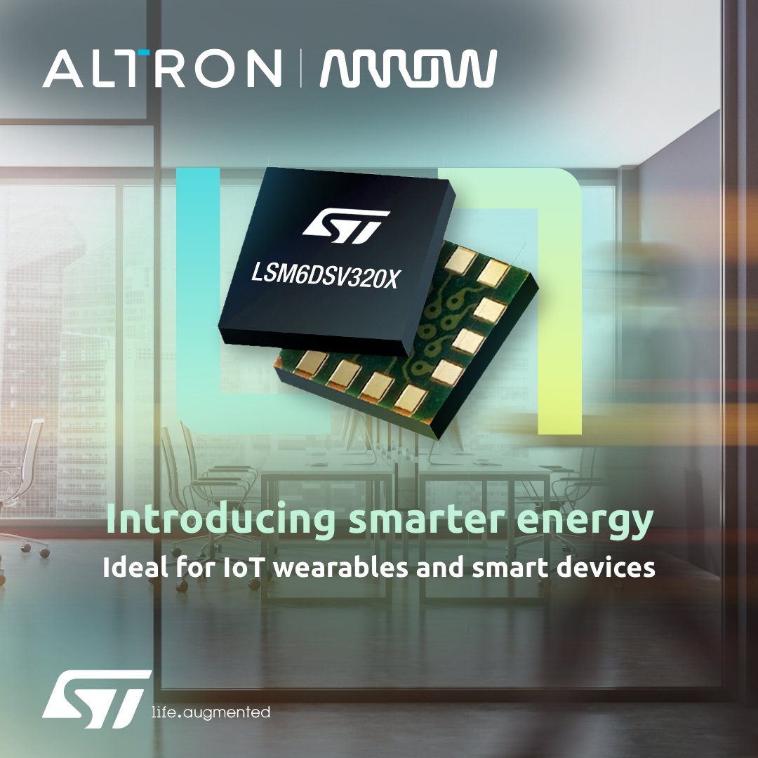 Altron Arrow brings you the LSM6DSV320X IMU  

- Dual-sensing accel + gyro 
- Edge AI for context recognition 
- High/low-g accuracy 
Reinventing IoT &amp; wearables  

Watch this webinar to explore more: eu1.hubs.ly/H0nBMTB0  

Learn more: eu1.hubs.ly/H0nBN5p0