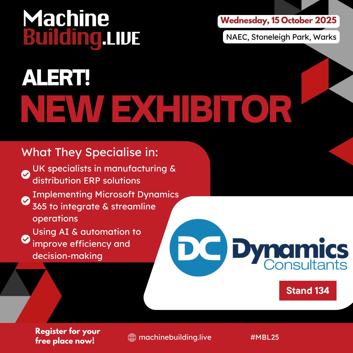 MachBuild's tweet image. We are delighted to welcome @NavConsultants to MachineBuildingLive, taking place at the NAEC, Stoneleigh Park on 15 October 2025. Find out more here: bit.ly/3GHdsY7  Free to attend: bit.ly/4kQ9WbU  
#MBL25 #engineering #ukmanufacturing