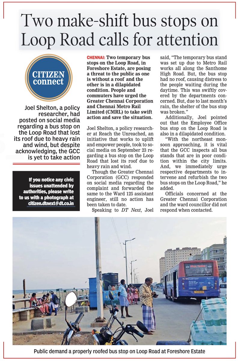jterrancef16's tweet image. With the northeast monsoon approaching, it would be great to audit the bus shelters in dilapidated condition within city limit &amp;amp; fix them at the earliest. 

Temporary bus stops in the loops needs to revamped immediately with better material

@chennaicorp @cmrlofficial @MtcChennai