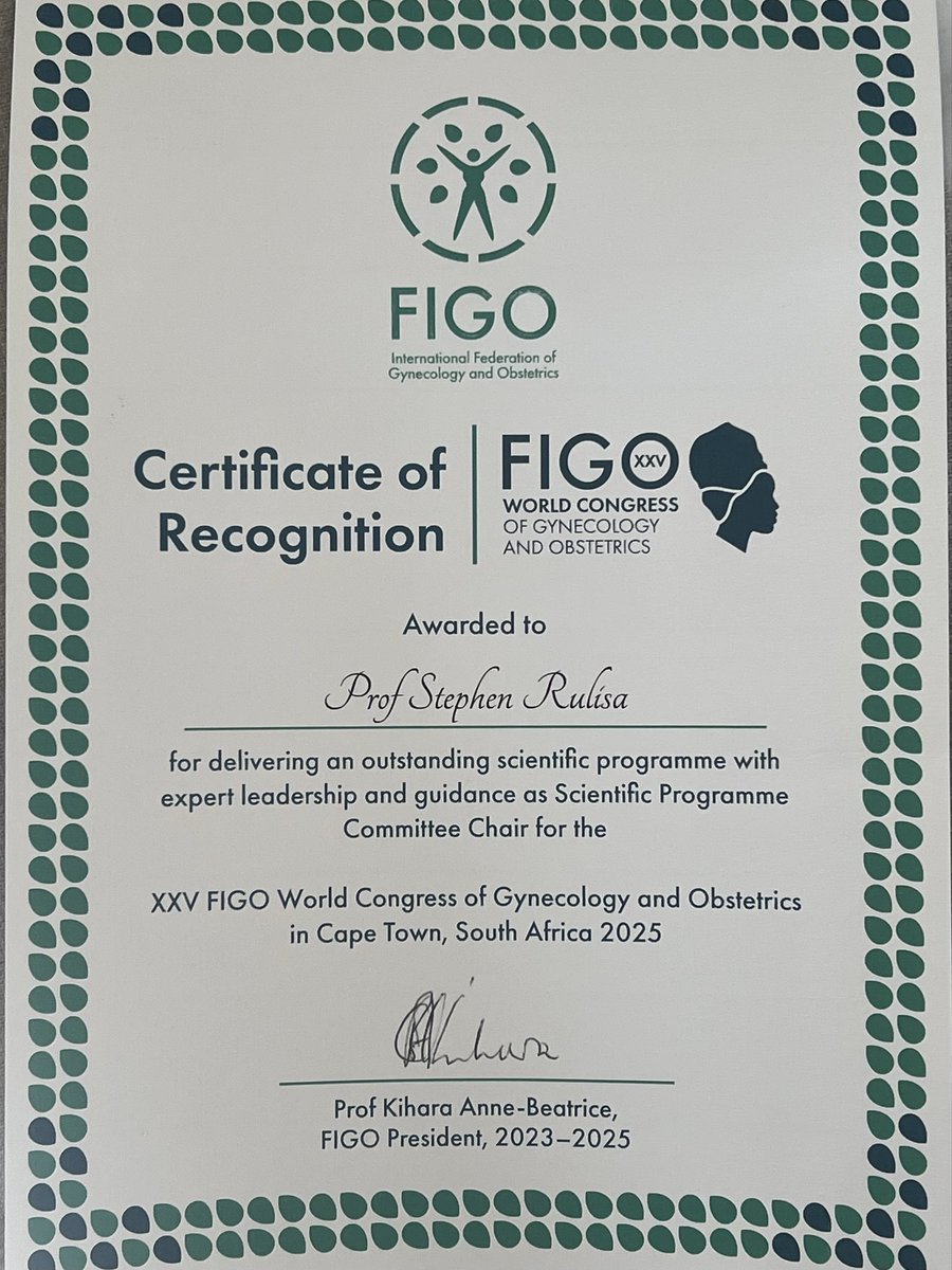 Thank you <a href="/FIGOHQ/">FIGO HQ</a> for recognition awarded to me, I am humbled by the massive support I got that have led to a successful world congress #FIGO2025 in Cape Town , thank you everyone for all the appreciation and congratulations messages i received <a href="/Uni_Rwanda/">University of Rwanda</a> <a href="/ecsacog/">ECSACOG</a>