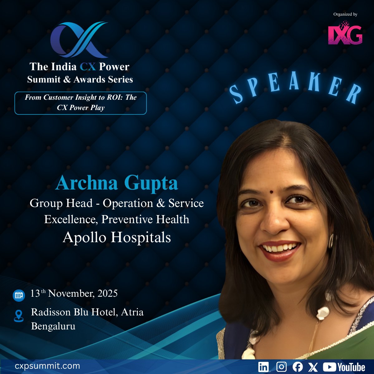 Thrilled to welcome Archna Gupta, Group Head - Ops &amp; Service Excellence at Apollo Hospital, to the #icxpsas2025

Retweet to share! 🔁

lnkd.in/dQZ7K9CU
cxpsummit.com