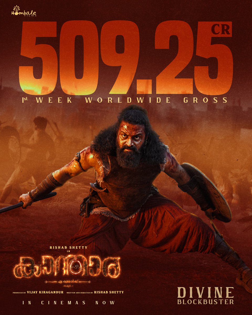 magicframes2011's tweet image. The divine cinematic storm continues to soar higher at the box office 🔥💥
#KantaraChapter1 crosses 509.25 CRORES+ GBOC worldwide in the 1st week!
#BlockbusterKantara running successfully in cinemas near you. ❤️🔥
#Kantara
#KantaraInCinemasNow #DivineBlockbusterKantara…