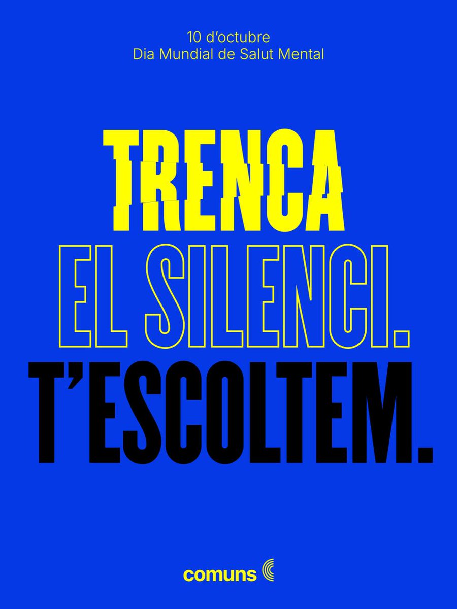 Avui reivindiquem una salut mental digna i universal.

Trencar el silenci és el primer pas per combatre l’estigma i garantir que ningú se senti sol. Volem serveis públics amb recursos i barris que escoltin, acompanyin i cuidin.

🧠La salut mental és un dret, no un privilegi.