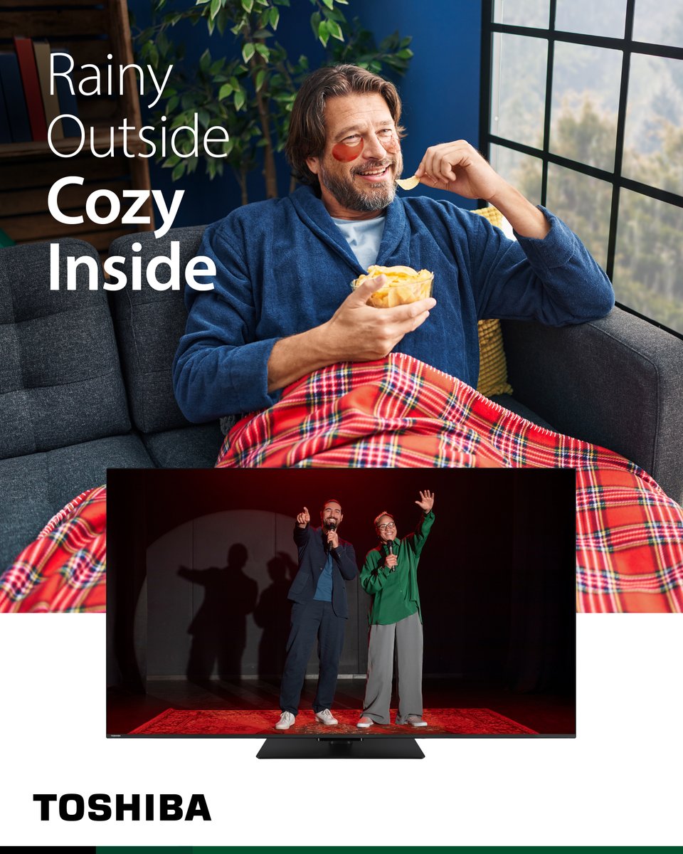 Let the rain fall Toshiba TV makes staying in the new going out.

Grab your blanket, hit play, and turn a grey day into a golden one.

#ToshibaTV #ToshibaTVEurope