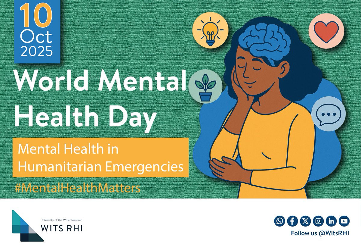 WitsRHI's tweet image. Today we mark #WorldMentalHealthDay 💚At @WitsRHI, we care for both mind and body. Let’s talk, support, and remember it’s #ItsOkayToAskForHelp. A healthy mind = a healthier, happier life. #WitsRHI #MentalHealthMatters #BreakTheStigma