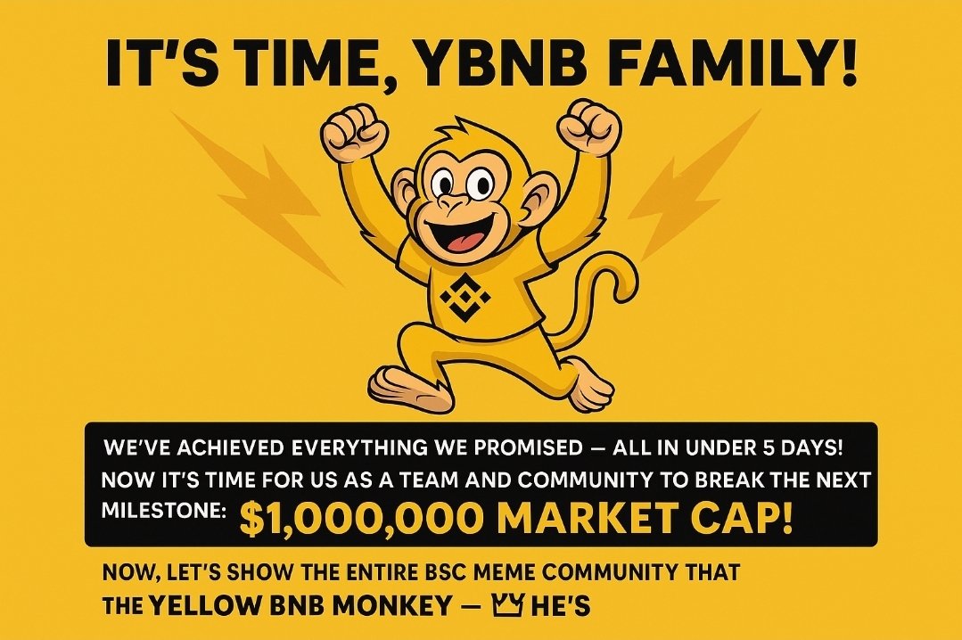 yellowbnb_4's tweet image. It’s Time, YBNB Family! 💛🐒

We’ve achieved everything we promised, listings, burns, transparency, and growth all in under 5 days! 
Now it’s time for us as a team and community to break the next milestone:
🎯 $1,000,000 Market Cap!

We’ve done everything we said we would — and…
