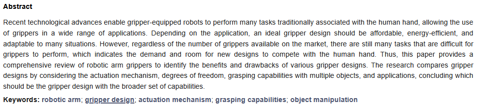 RoboticsMDPI's tweet image. #HighlyCitedPaper
📖 Current Designs of Robotic Arm Grippers: A Comprehensive Systematic Review 
✍ By Jaime Hernandez, Md Samiul Haque Sunny, Javier Sanjuan, Ivan Rulik,  Md Ishrak Islam Zarif,  etc.
👉 mdpi.com/2218-6581/12/1…
#Robotics #roboticarm #gripperdesign