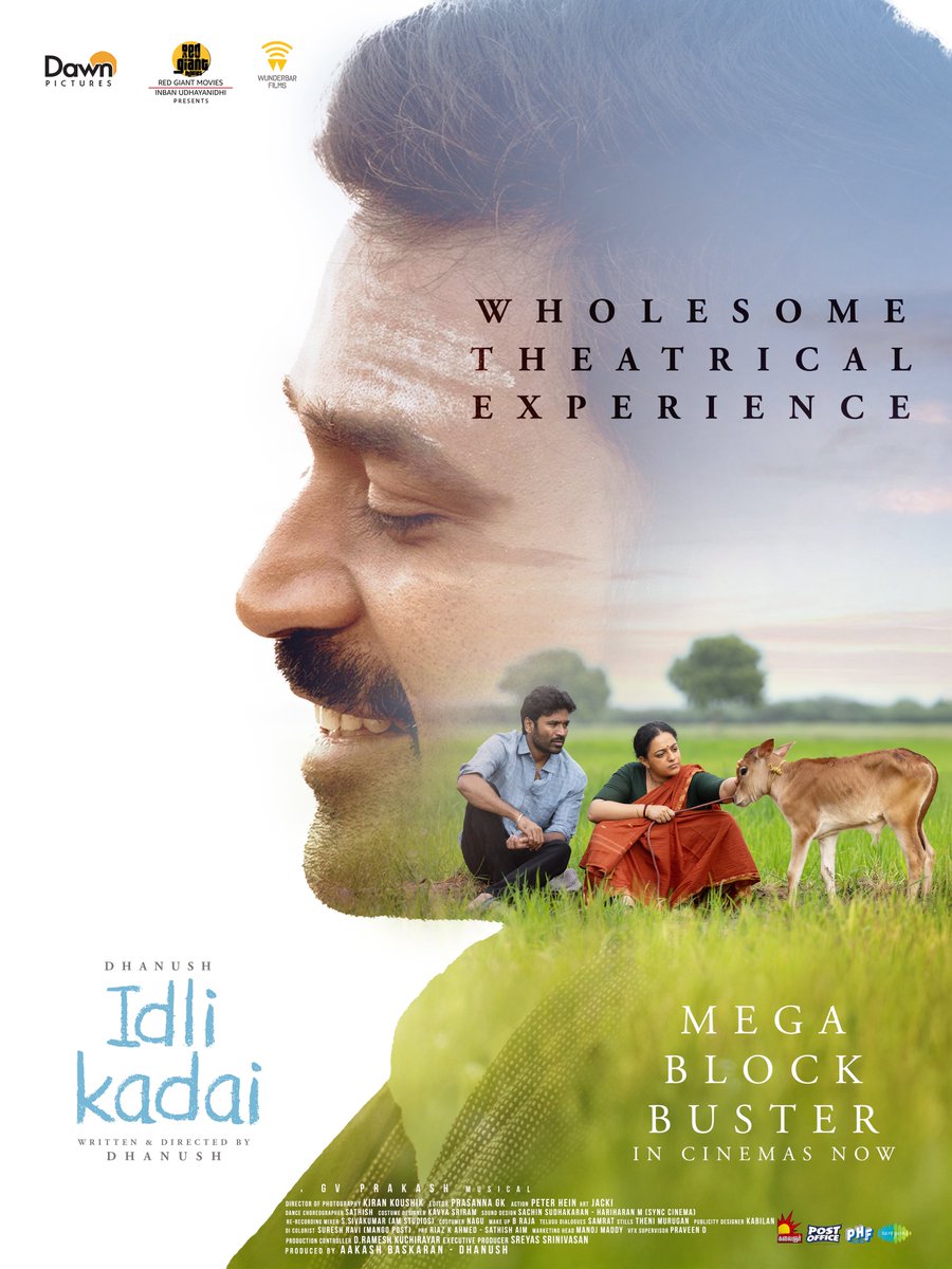 #IdliKadai is nothing short of a warm and lovely theatrical experience ❤️

See it with your loved ones on the big screens this weekend!

<a href="/dhanushkraja/">Dhanush</a> <a href="/arunvijayno1/">ArunVijay</a> <a href="/RedGiantMovies_/">Red Giant Movies</a>  <a href="/gvprakash/">G.V.Prakash Kumar</a> @menennithya @aakashbaskaran @thesreyas <a href="/wunderbarfilms/">Wunderbar Films</a> <a href="/saregamasouth/">Saregama South</a> <a href="/dancersatz/">Sathish krishnan</a>