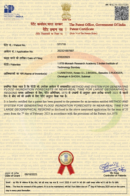 The first patent from  our group: METHOD AND SYSTEM FOR GENERATING FLOOD INUNDATION FORECASTS  IN NEAR-REAL TIME FOR LARGE GEOGRAPHICAL REGIONS.