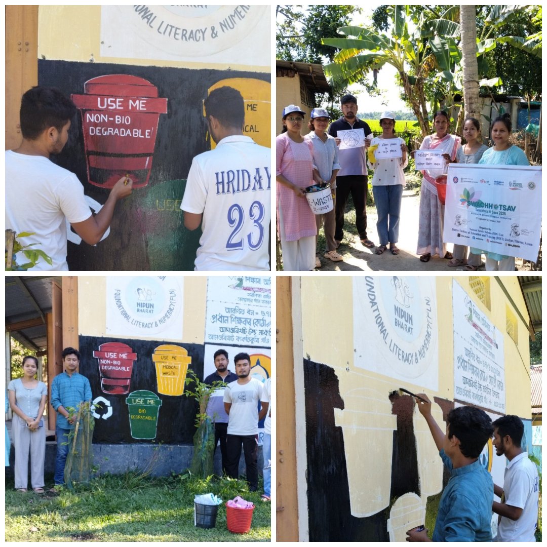 NCTE_Official's tweet image. #BestPractice adopted by Teacher Education Institutions (#TEIs) for #SpecialCampaign5.0.

As part of #SwachhataHiSeva2025, students of #DIET-Jorhat, Assam (@nss_dietjorhat), painted waste bins on walls of AH School, Titabor to spread awareness on #cleanliness &amp;amp; waste segregation.
