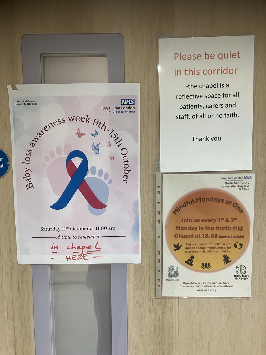 We support the Baby Loss Awareness Service Sat 11th Oct 11am at North Mid Chapel ⁦<a href="/RoyalFreeNHS/">Royal Free London</a>⁩ ⁦<a href="/WeAreNorthMid/">We Are North Mid OD</a>⁩ &amp; NB new mindfulness schedule on 1st &amp; 3rd Monday in month - all welcome