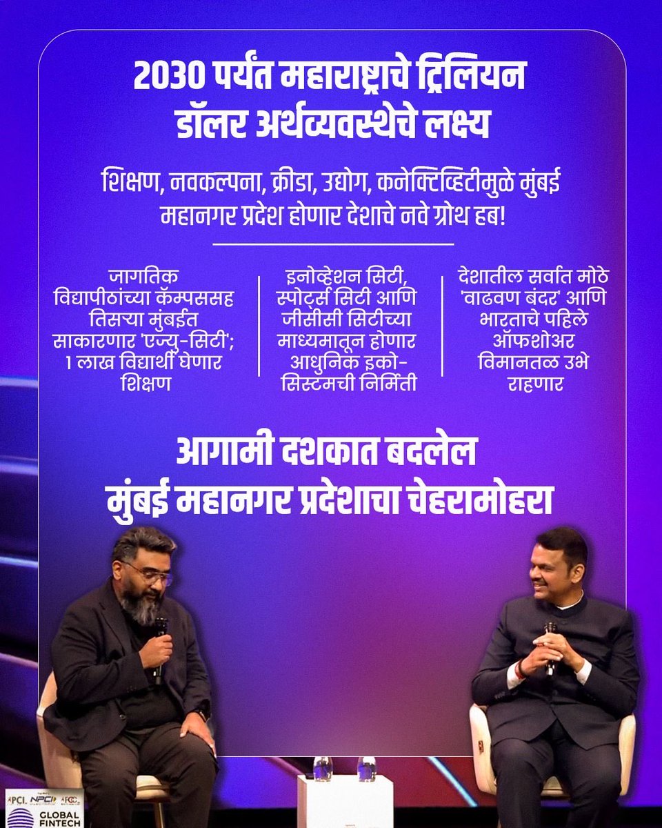 mantrinilesh's tweet photo. 🌆✨ महाराष्ट्र 2030 — ट्रिलियन डॉलर अर्थव्यवस्थेकडे आत्मविश्वासाने वाटचाल! 🚀
#VisionWithDevendraFadnavis 🇮🇳
📈 शिक्षण, उद्योग, इनोव्हेशन आणि स्पोर्ट्स — महाराष्ट्र ठरणार देशाचा growth hub! 💪
– @Dev_Fadnavis यांच्या दूरदृष्टीतून 🌍
🏙️🔥 बदलत्या दशकात बदलणार मुंबई महानगर ✨ https://t.co/xfLfkzGf9U
