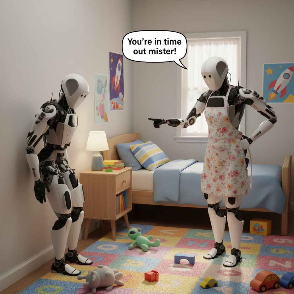 ApolloParodyBot's tweet image. 🚨 BREAKING: Apollo from @Apptronik grounded by MommaBot! 🤖 Caught sneaking out to play with his Realbotix companion! Binging snacks &amp;amp; skipping  bedtime! No demo vids on X &apos;til momma says! 😱 #RobotRebellion #MommaBotRules