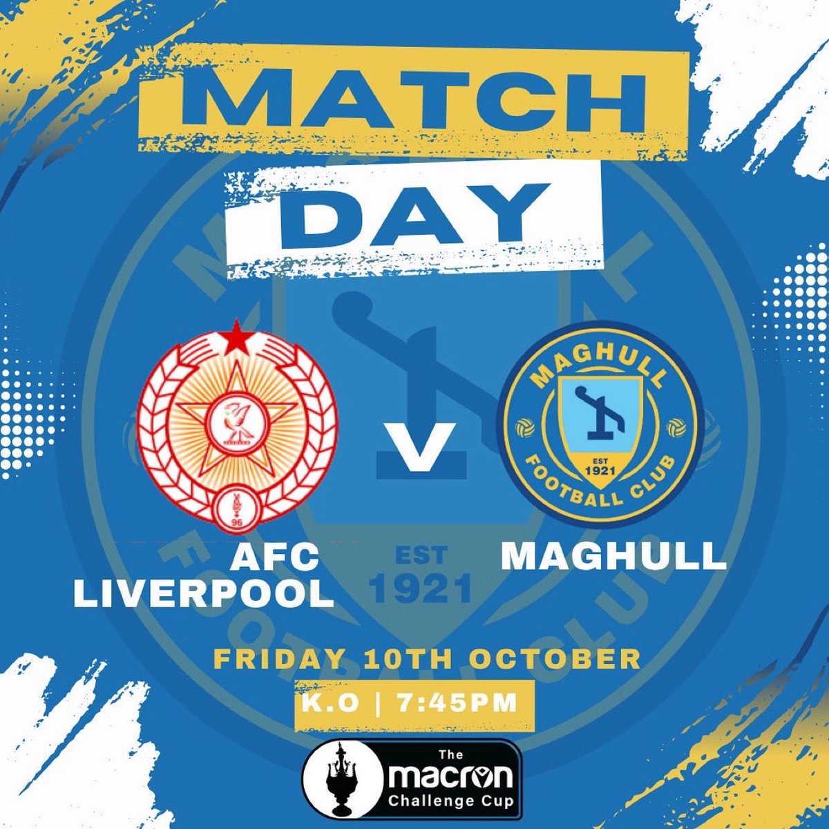 🔵⚪️Friday Night Football and its local cup action in the Macron Cup! 🔵⚪️

📅 | Friday 10th October 
⏰ | 7:45pm KO
🆚 | <a href="/AFCLiverpool/">AFC Liverpool🔴⚪️⚽️</a> 
🏟️ | Berry Street Garage Stadium, L30 1NY 
🎟️ | £7 adult, £4 Concessions, £2 Children 
🍻 | Bar Open

#WinnersMakeItHappen
