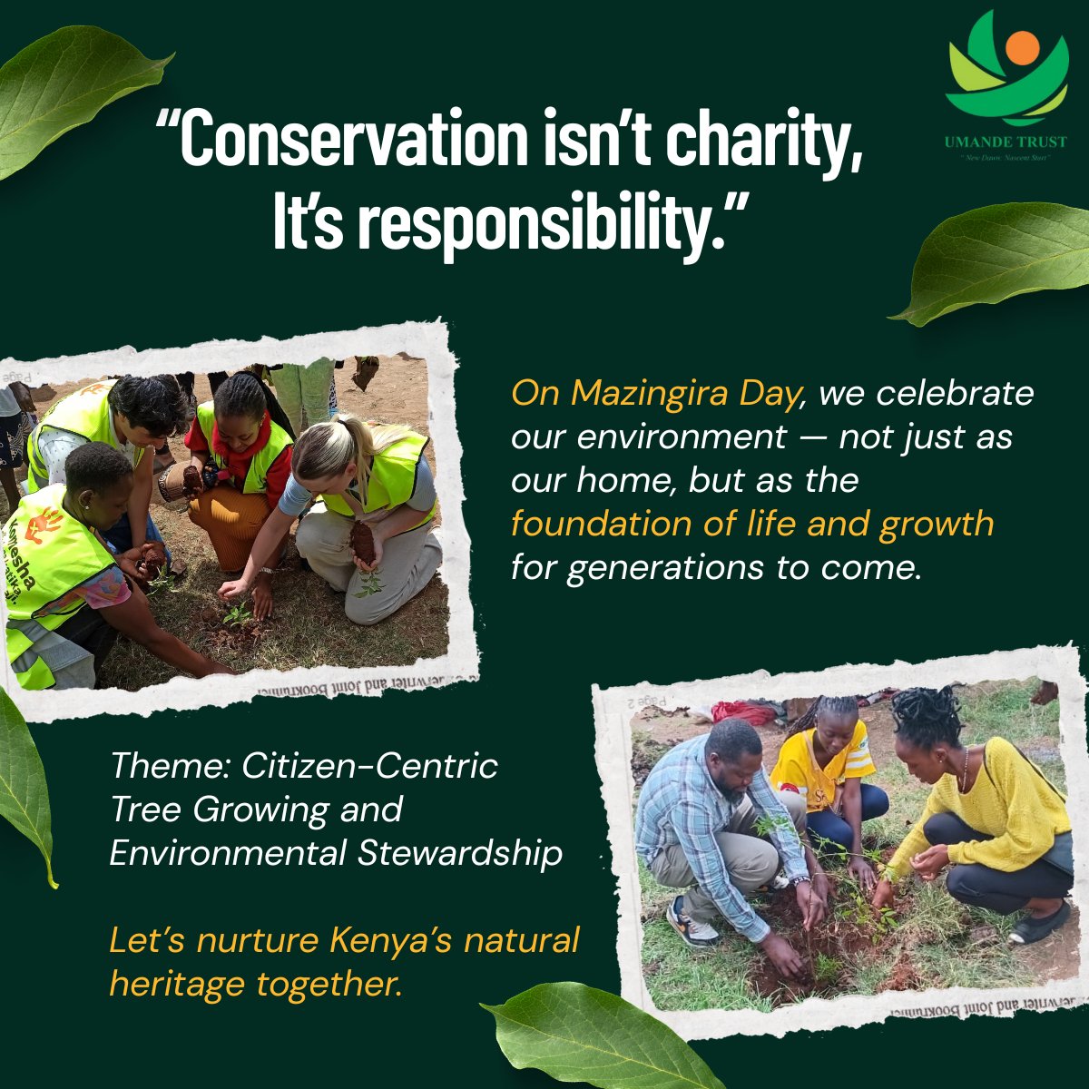 This #MazingiraDay 🌿 let’s take action for our planet! Every tree, every seed, every effort counts. 💧 Together we can build a greener, more sustainable Kenya. 💚 #UmandeTrust #ClimateAction #TreeGrowing