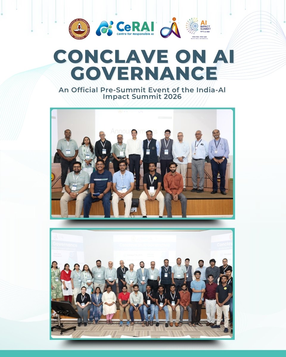 Wadhwani School of Data Science & AI (WSAI), IITM (@wsai_iitm) on Twitter photo A day filled with exciting announcements and responsible conversations!
Our Conclave on AI Governance, an official Pre-Summit Event to the India-AI Impact Summit 2026, marked a significant step in shaping India’s approach towards responsible and transparent AI.
Organized by A day filled with exciting announcements and responsible conversations!
Our Conclave on AI Governance, an official Pre-Summit Event to the India-AI Impact Summit 2026, marked a significant step in shaping India’s approach towards responsible and transparent AI.
Organized by