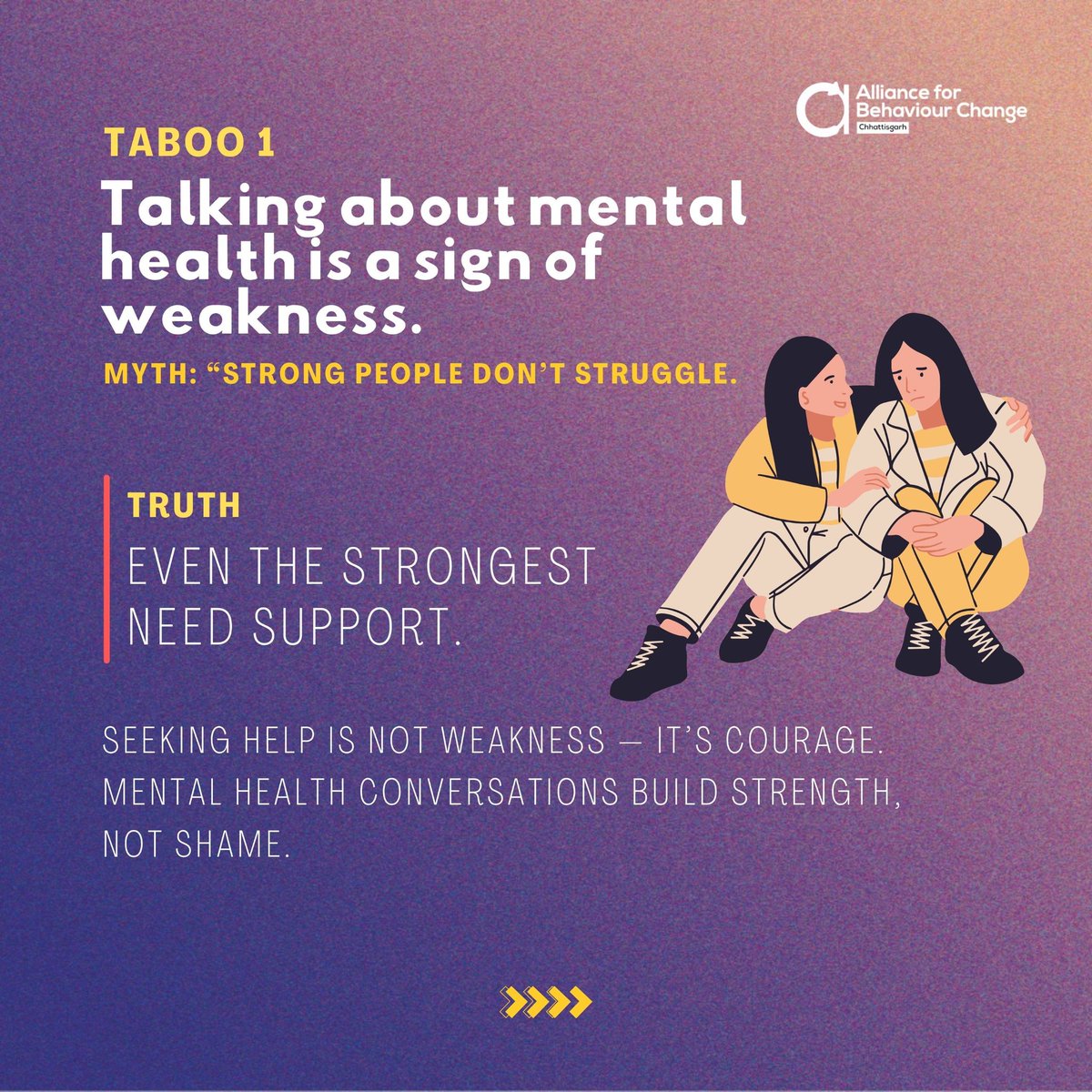 ChhattisgarhABC's tweet photo. World Mental Health Day | Break the Taboo

Mental health is not a weakness — it’s a part of being human. Let’s stop whispering about it and start talking openly.

No more shame. No more silence.
It’s okay to ask for help. It’s okay to not be okay. 💚

Let’s build a world where empathy is the first response, not judgment.

#AllianceForBehaviourChange #WorldMentalHealthDay #BreakTheTaboo #EndTheStigma #ItsOkayToTalk #MentalHealthMatters