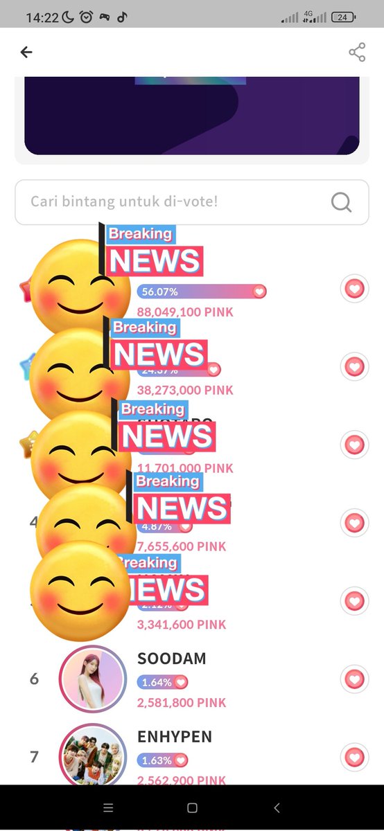 Soodam Birthday Ads 
Kdol and Giftifan 
Target #1 both of App 

Rank now 
Kdol #5 Gap 43M 💜 <a href="/kdol83996973/">KDOL_Official</a>
Giftifan #6 Gap 86M 💓 <a href="/giftifan/">GIFTIFAN 💌 기프티팬</a>
 
#SOODAM #SECRET_NUMBER