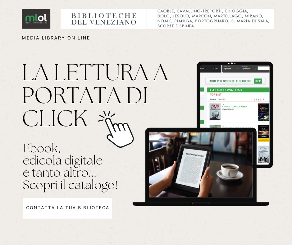 📚 Il nuovo servizio di Biblioteca Digitale delle Biblioteche del Veneziano. Anche a Caorle attiva la biblioteca digitale MLOL per leggere gli ebook ➡️ comune.caorle.ve.it/novita/il-nuov… | #caorle #caorlenews
