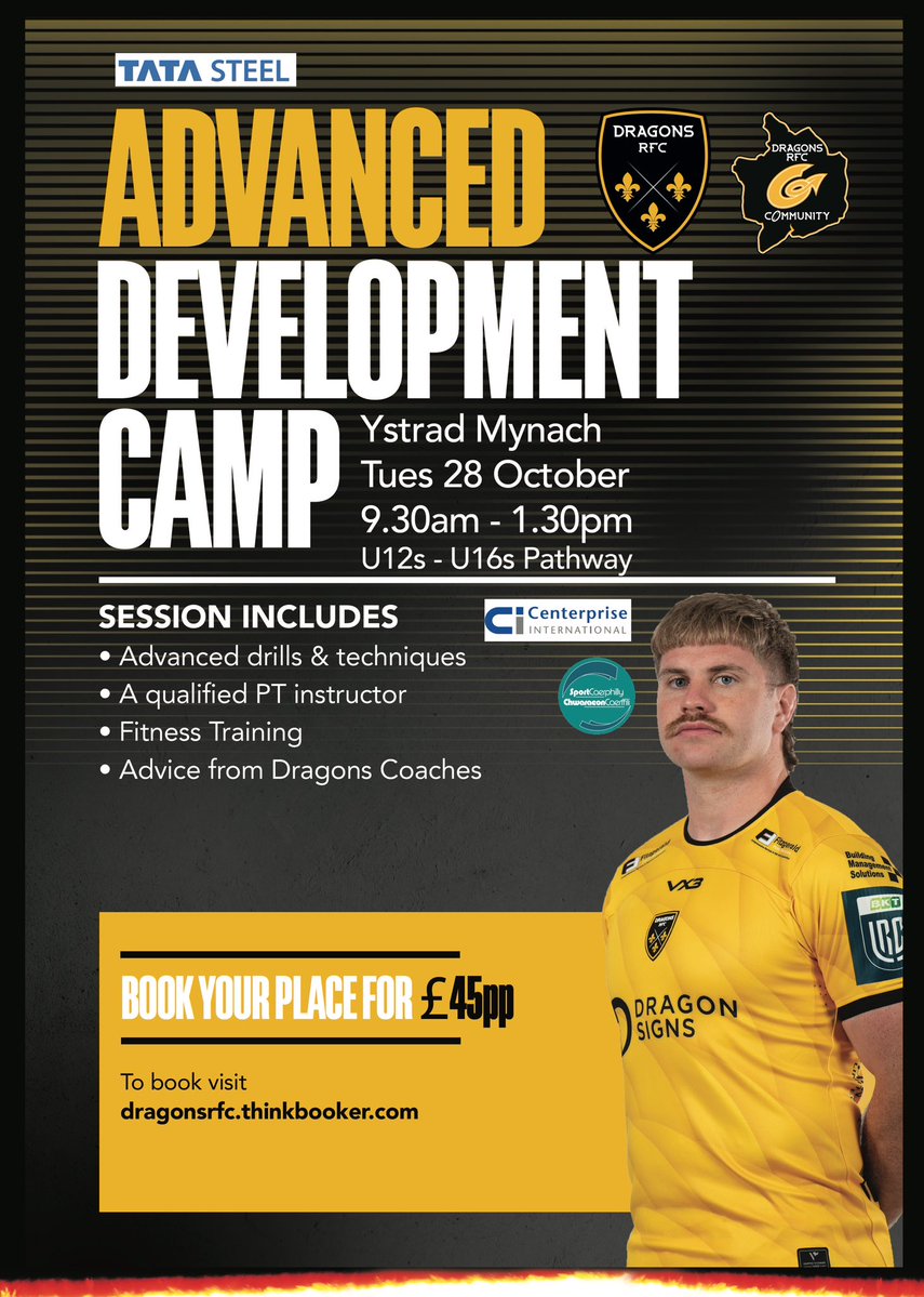 DRAGONS RFC COMMUNITY 🐉 (@dra_community) on Twitter photo 𝗖𝗼𝗺𝗺𝘂𝗻𝗶𝘁𝘆 | Skills Camp
Advanced skills camp for the u12-u16 pathway at the training base of the <a href="/dragonsrfc/">Dragons RFC 🐉</a> Ystrad Mynach this October half term.
Book NOW‼️💻-
dragonsrfc.thinkbooker.com
#WeAreGwentRugby 𝗖𝗼𝗺𝗺𝘂𝗻𝗶𝘁𝘆 | Skills Camp
Advanced skills camp for the u12-u16 pathway at the training base of the <a href="/dragonsrfc/">Dragons RFC 🐉</a> Ystrad Mynach this October half term.
Book NOW‼️💻-
dragonsrfc.thinkbooker.com
#WeAreGwentRugby