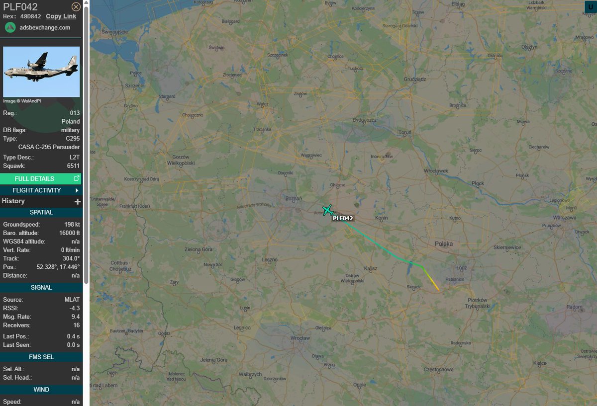 PolishMilRadar's tweet photo. 📅10.10⌚️09:30LT
🇵🇱 Siły Powietrzne RP
✈️ CASA C-295M "013"
🛫 Baza Lotnicza Łask #EPLK 🇵🇱
🛬 Nieznane
#PLF042 leci na FL160 na północny zachód (obecny kurs 303)
🔗https://t.co/39Z2FDIoSS
#POLMILRADAR https://t.co/ggMGfDbwUT