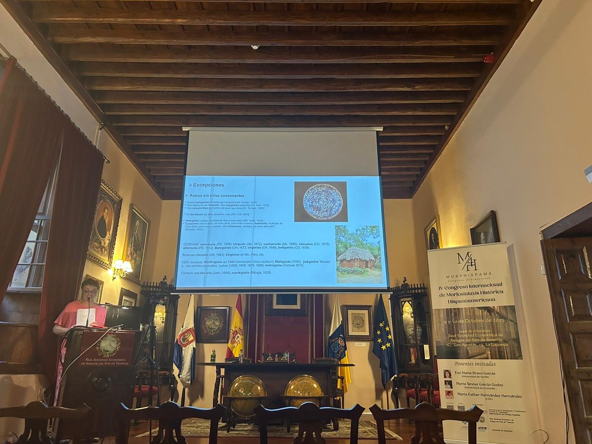 corlexin's tweet photo. Nuestra IP, Cristina Egido, participó ayer en el IV MORPHISPAM (@ULL) con una comunicación sobre sufijos derivativos en relaciones de bienes americanas del Siglo de Oro 🧩

(Gracias a nuestros colegas de @Corpus_ODE por las fotos ☺️) https://t.co/jOgkBr6RbV