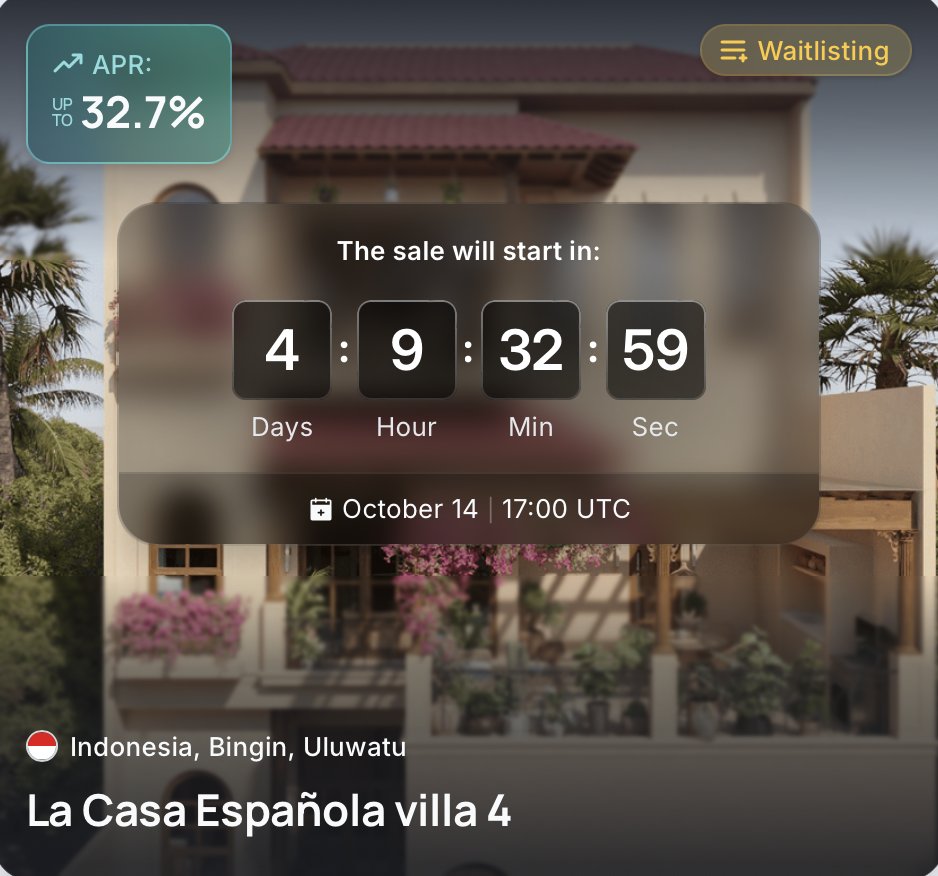 BinaryxPlatform's tweet image. 🌴 Sales start this Tuesday!
La Casa Española Villa 4 — Bingin, Bali
3BR villa with Spanish colonial design, panoramic ocean views & strong ROI.
💰 ROI (1 phase): 39.8% | APR (1 phase): 32.6%
🎯 Starting price: $32.9/token
📅 Oct 14 · 8PM (Kyiv)
app.binaryx.com/construction/0…