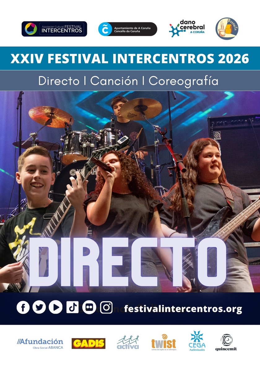 FESTIVAL INTERCENTROS A Coruña (@fintercentros) on Twitter photo 📌#intercentros2026. ¿Quieres participar en DIRECTO con tu centro educativo, en la gran gala musical y solidaria del Coliseum, en favor de Daño Cerebral y Boanoite? Escríbenos, info@festivalintercentros.org 📌#intercentros2026. ¿Quieres participar en DIRECTO con tu centro educativo, en la gran gala musical y solidaria del Coliseum, en favor de Daño Cerebral y Boanoite? Escríbenos, info@festivalintercentros.org