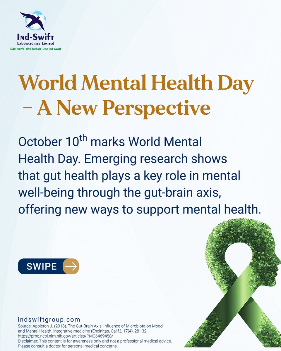 indswiftlabs's tweet image. Your mental health might be more connected to your gut than you think.

🌐indswiftgroup.com

#IndSwiftLabs #WorldMentalHealthDay #BodyAndMind