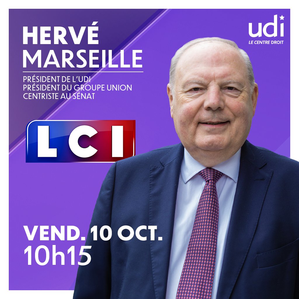 Retrouvez <a href="/HerveMarseille/">Hervé Marseille 🇺🇦</a>, Président de l'UDI et Président du groupe <a href="/UC_Senat/">Sénateurs Centristes</a>, à 10h15, ce vendredi 10 octobre dans les Cartes sur table avec <a href="/daviddoukhan/">david doukhan</a> sur <a href="/LCI/">LCI</a>.