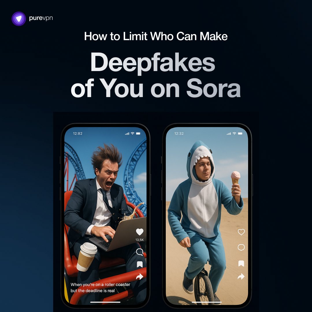 PureVPNcom's tweet image. AI makes creativity effortless — especially with tools like Sora.

One click and you’re skateboarding through Manhattan or starring in a Pixar-style short. 🎬✨
But here’s the catch: someone else can use your face too.

#PureVPN #AIart #cybersecuritytips