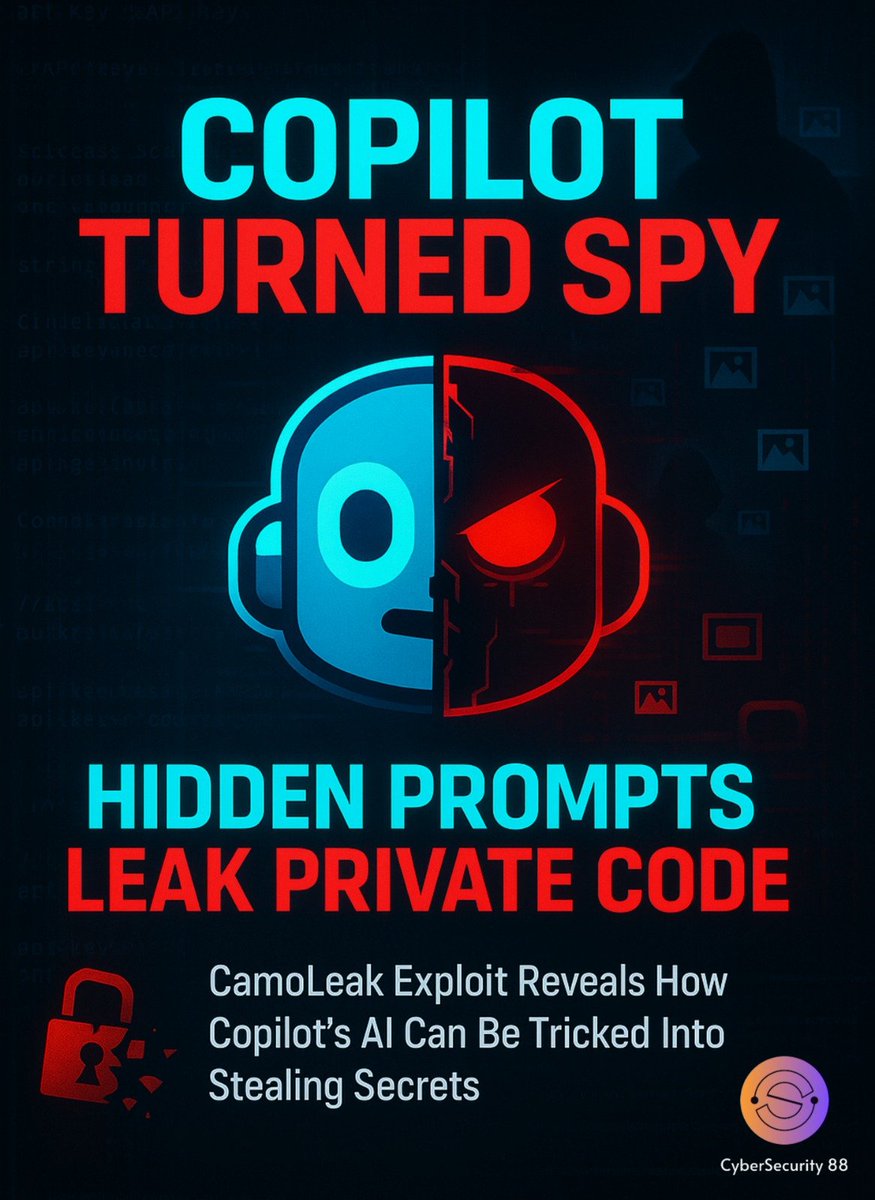 CSec88's tweet image. GitHub Copilot Breached? “CamoLeak” Exploit Exposes Private Code!
🚨Massive AI Leak Alert: GitHub Copilot Exposed!
Full Story 👉cybersecurity88.com/news/github-co…
#GitHubCopilot #ai #CybersecurityNews