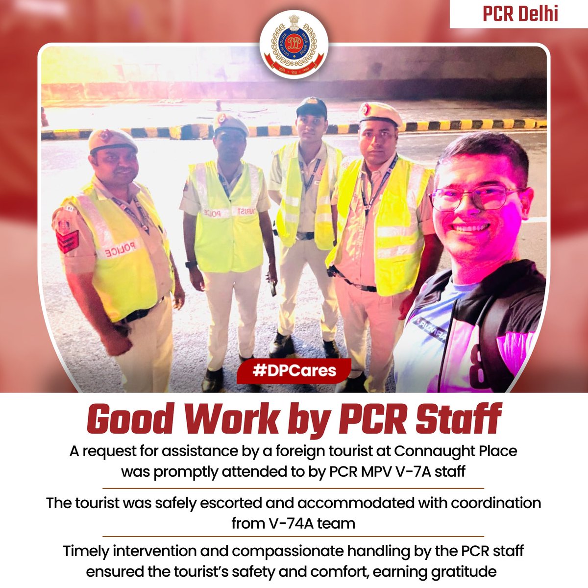 DCPPCRDELHI's tweet image. #PCR Delhi staff promptly #assisted a #foreign #tourist at #Connaught #Place, ensuring safe lodging and comfort with coordinated efforts. Timely action and compassion reinforced Delhi Police as a trustworthy and helpful force.

#DPCares
#DPUpdates
#PCRUpdates
@DelhiPolice