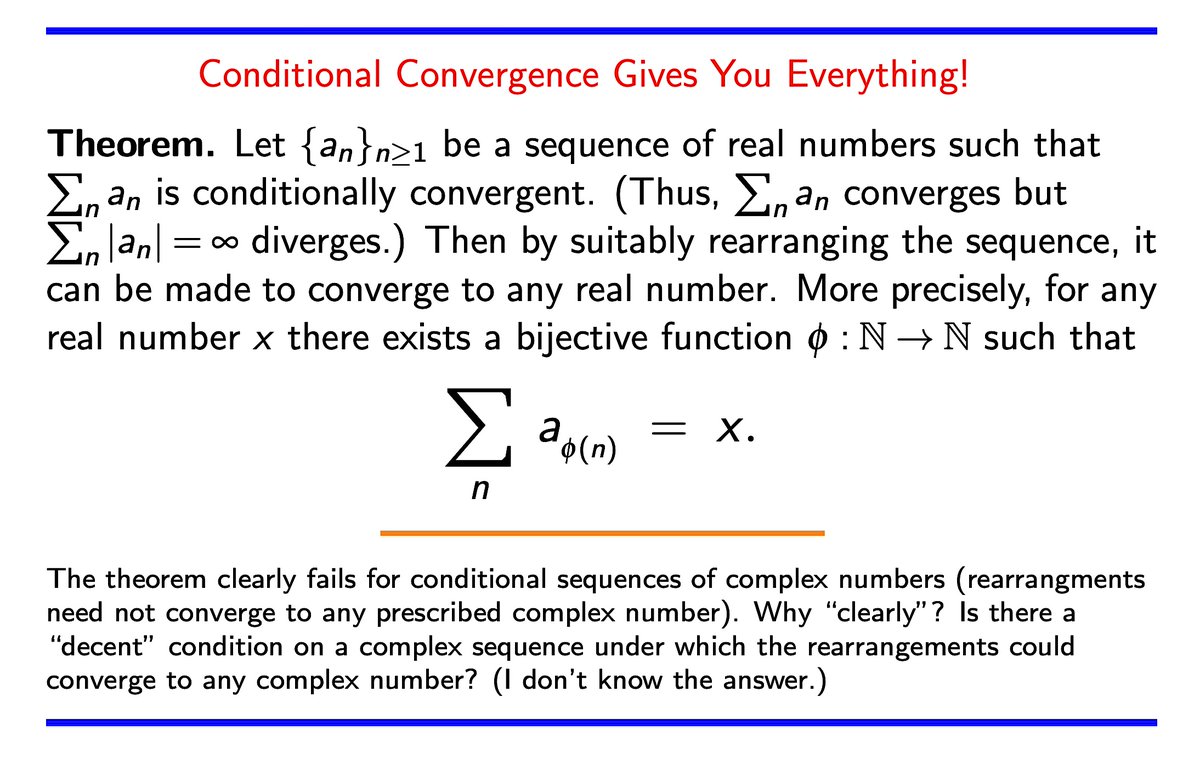 SamuelGWalters's tweet image. On conditional convergence. (The proof of the theorem is fairly easy.) #math #calculus #MathematicalAnalysis