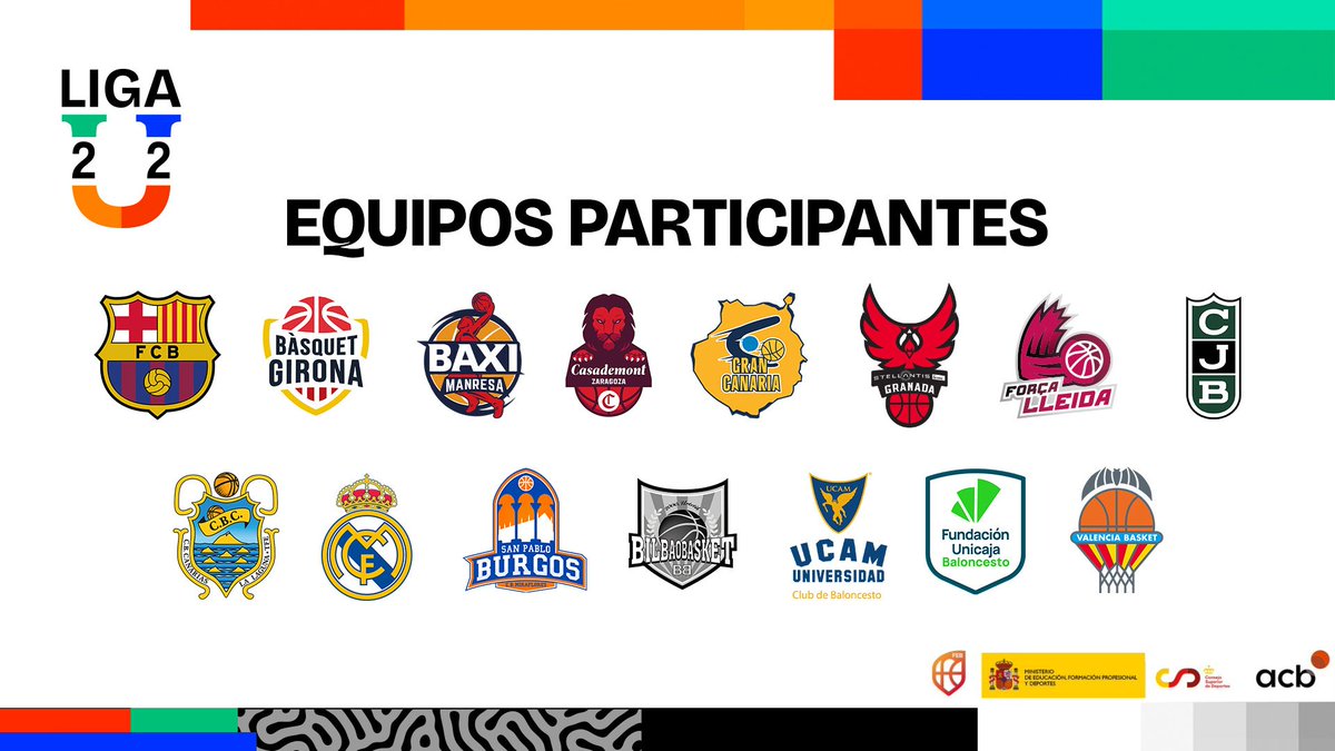 BaloncestoESP's tweet image. Hoy no es un día cualquiera... 𝗛𝗢𝗬 𝗗𝗔𝗠𝗢𝗦 𝗟𝗔 𝗕𝗜𝗘𝗡𝗩𝗘𝗡𝗜𝗗𝗔 𝗔 𝗟𝗔 #LigaU 🔥

#FEB 🤝 @ACBCOM 🤝 @educaciongob 🤝 @deportegob 

Te presentamos a los 1⃣5⃣ equipos participantes ⬇️