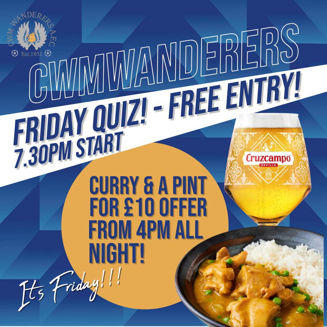 ITS FRIDAY! 

Curry and a pint offer for £10 and open from 4pm today! 

Quiz starts at 7.30pm - FREE ENTRY!

See you all there.
#UPPACWM