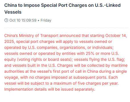 DryBulkEdge's tweet photo. China’s new port charges on US-linked vessels will accelerate US–China maritime decoupling, raise freight costs, and shift trade flows toward non-US tonnage. https://t.co/OgFmIGiw6I