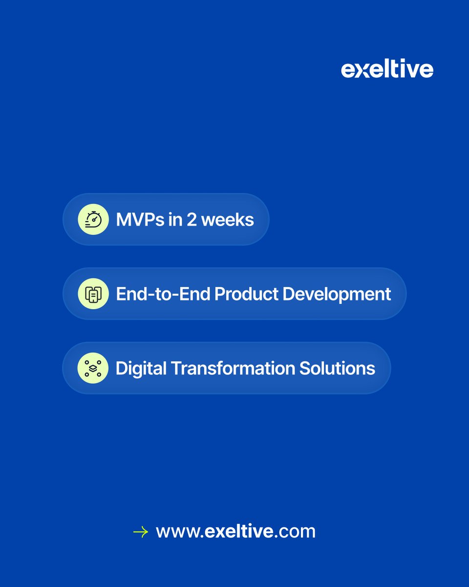 exeltive's tweet photo. ✨ A new look. A sharper focus. A stronger promise.

Exeltive’s refreshed brand reflects our evolution:
🚀 MVPs in 2 weeks
⚡ End-to-end product development
🌐 Digital transformation

We help businesses launch faster, scale smarter, and drive impact.

👉 https://t.co/8GiJl9JO4c https://t.co/epTO6SsCm5