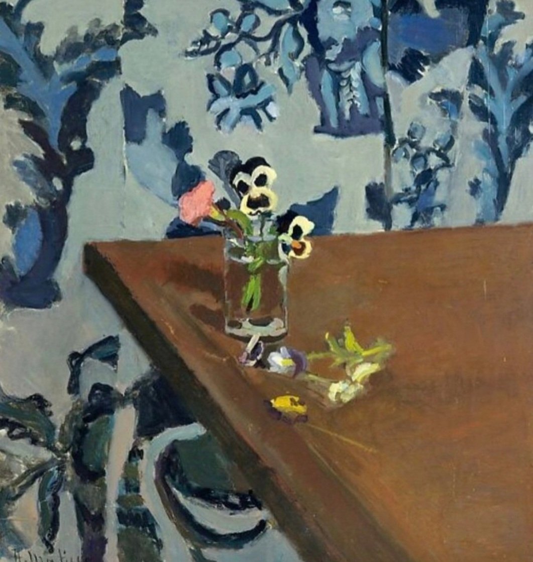 ahistoryinart's tweet image. Matisse painted &apos;Pansies&apos; (1903) during his ‘dark period,&apos; as he went through near financial ruin and family scandal. He wrote of being moved by the pansy&apos;s melancholic  grace; like Dutch flower painters of the 17thC, he saw the cut flower as a symbol of the vanity of human life.