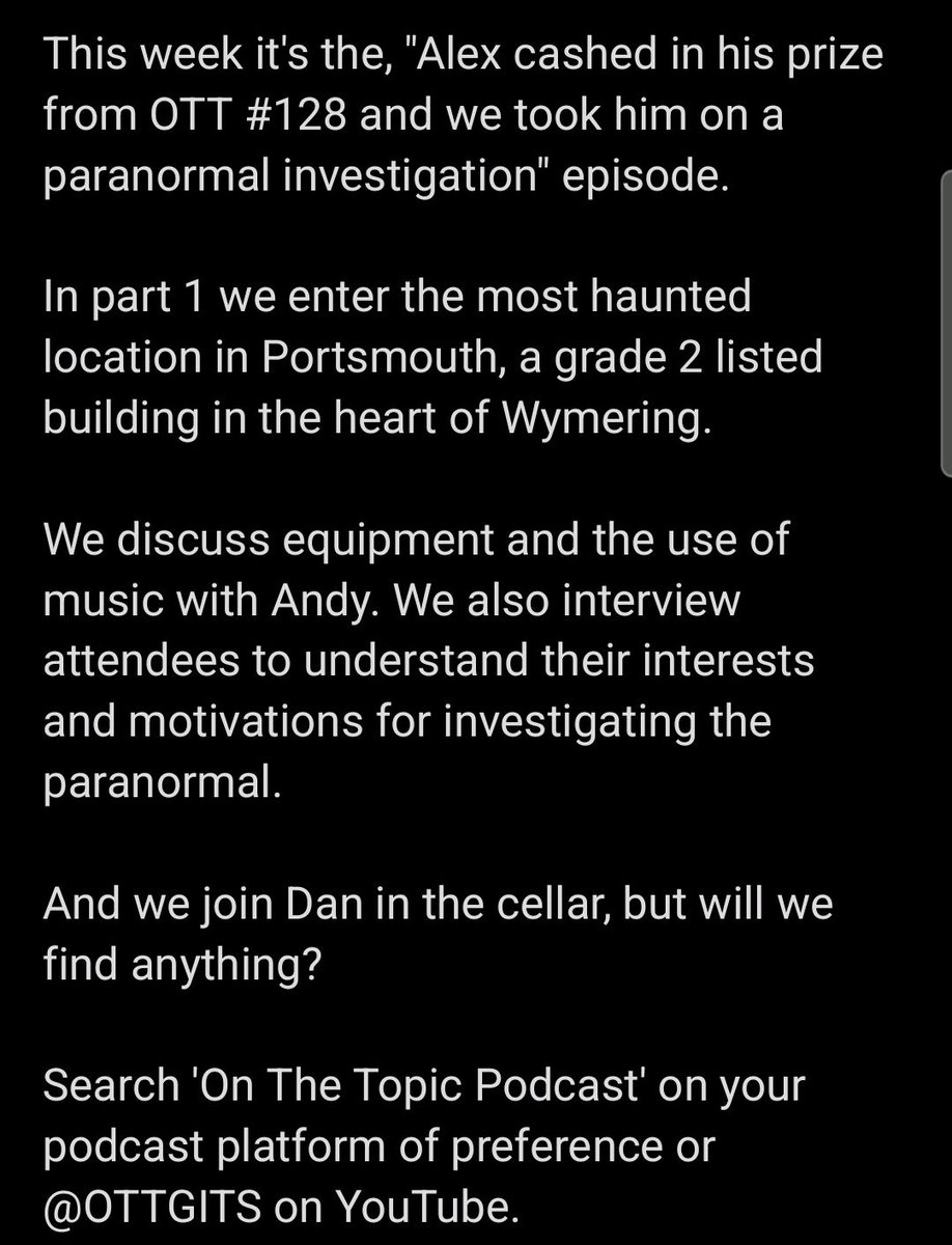 OnTheTopicPod's tweet image. NEW EPISODE! 

#OnTheTopic #Podcast #SouthernGhostSociety #Paranormal #Ghosts #Spirits #WymeringManor #ParanormalInvestigators #ParanormalInvestigation #Portsmouth #Southsea #Southampton #Hampshire #PortsmouthCreatives