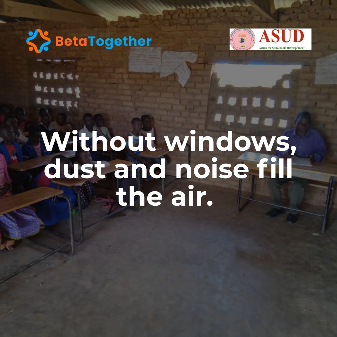 dobetatogether's tweet image. Without windows, dust and noise fill the air. How can children focus? Help us shield their learning
Donate a window  👉 betatogether.org 
#EducationMatters #SupportLearning #ClearTheAir #ChildrensFuture #DonateForChange #FocusOnKids #HealthyLearningEnvironment