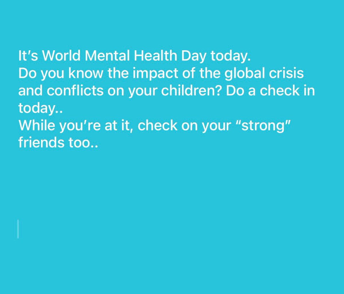 The theme for this year’s World Mental Health Day is “Access to Services in Catastrophies and Emergencies” Can you recognise the signs of overwhelm in your sons? Check in with them today..
#boysmentalhealthmattertoo
<a href="/WMADEWOMAN/">Wonderfully made woman</a> 
<a href="/WhyNotChange/">Melanie Bryan OBE DL</a>
