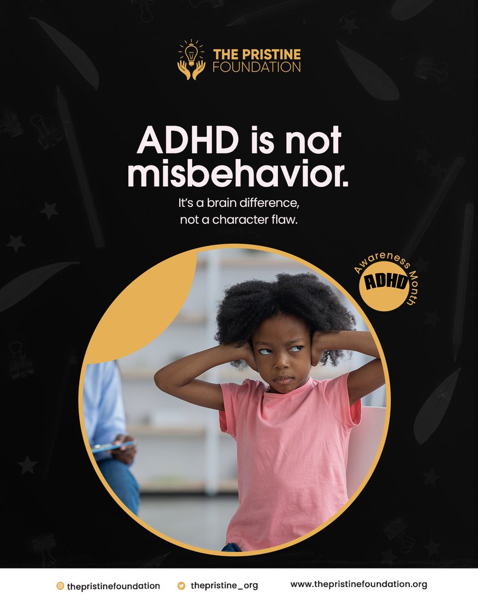 The Pristine Foundation (@thepristine_org) on Twitter photo ADHD isn’t misbehavior, it’s a brain difference, not a character flaw. Let’s replace judgment with understanding, create a world where every mind is seen and supported. 
#ADHDAwareness #ADHDAcceptance #Neurodiversity #MentalHealthAwareness #PristineFoundation #ADHDAwarenessMonth ADHD isn’t misbehavior, it’s a brain difference, not a character flaw. Let’s replace judgment with understanding, create a world where every mind is seen and supported. 
#ADHDAwareness #ADHDAcceptance #Neurodiversity #MentalHealthAwareness #PristineFoundation #ADHDAwarenessMonth