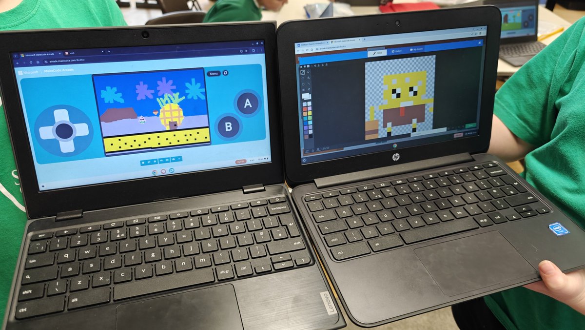 Code_Created's tweet image. Fantastic couple of days with @CYGprimary and @stmarysciwsl! Y4-6 pupils created games with brilliant pixel art - very topical KPop Demon Hunters, retro game characters, SpongeBob and more. The imagination on display was incredible! 🕹️

💻 codecreated.com